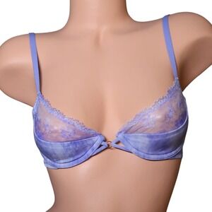 Savage X Fenty Blue Floral Purple Lavender Mesh Underwire Bra 32A NWT